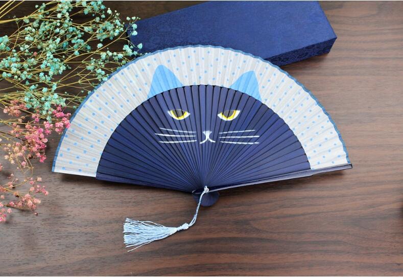 Cat Chinese Cartoon Silk Fashionable Japan style Hand Fans Popular Lovely Kitty fan Handheld Folding Women Girls show Fans