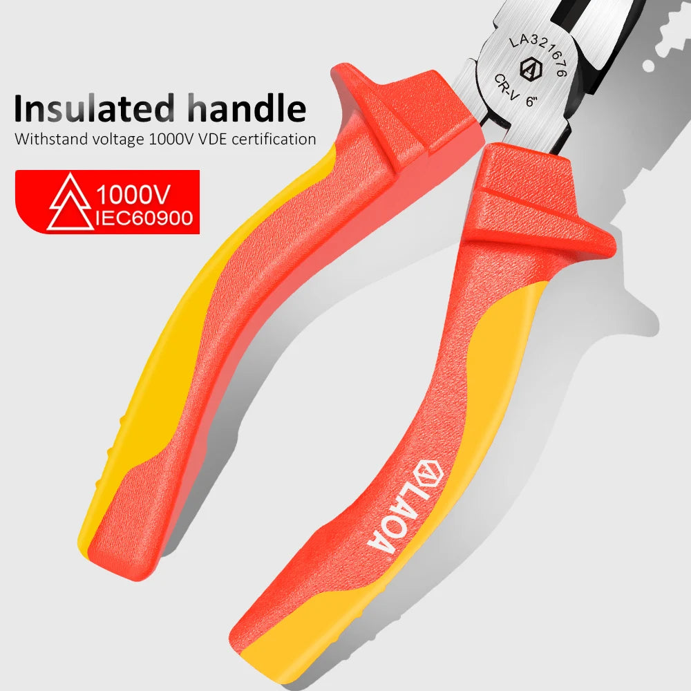 LAOA VDE Wire Cutters 6'' 7'' 8'' Insulated Combination Diagonal Needle Nose Pliers Electrician Tool High Voltage Resistance