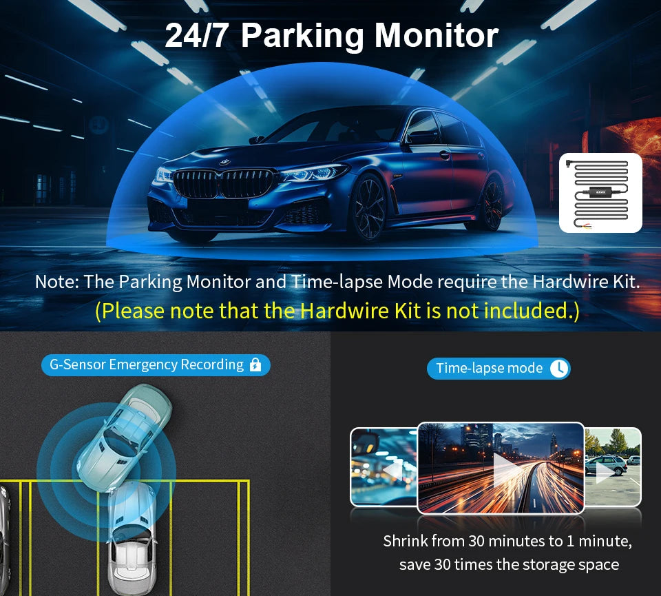 2K Mini Dash Camera For Car DVR Dash Cam KAWA MINI 3 Video Recorder Emergency Voice Control Night Vision WiFi APP Monitor WDR