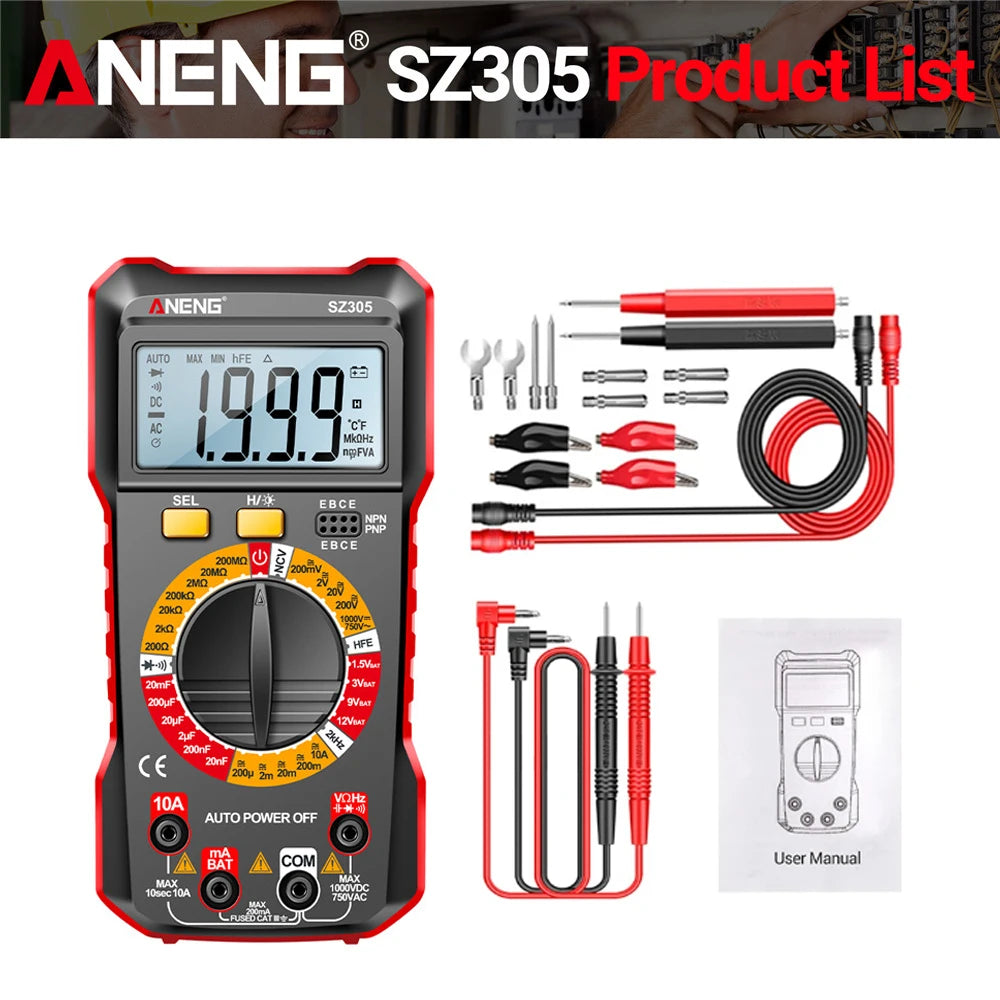 Professional Multimeter Digital Tester ANENG SZ305 AC/DC Voltage Ammeter Capacitor Triode NCV Voltage Induction Electrician Tool