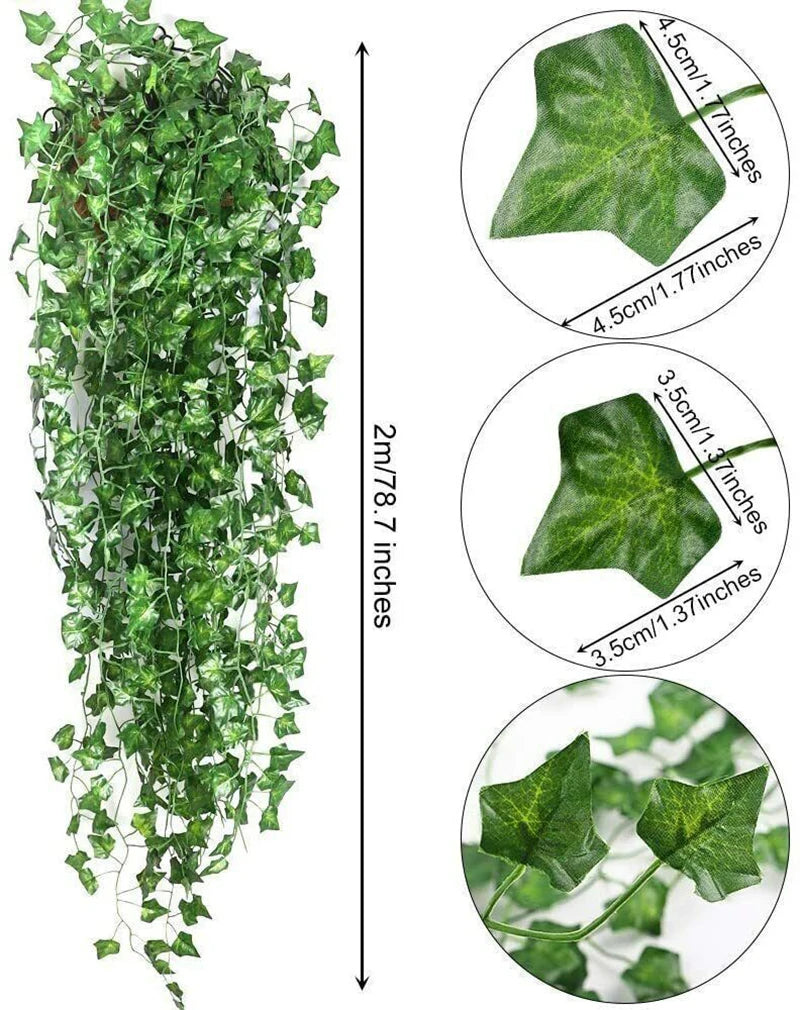 10/2M Artificial Plant Green Ivy Leaf Garland Hanging Vines Outdoor Greenery Wall Decor Fake Wreath Leaves Home Party Decor