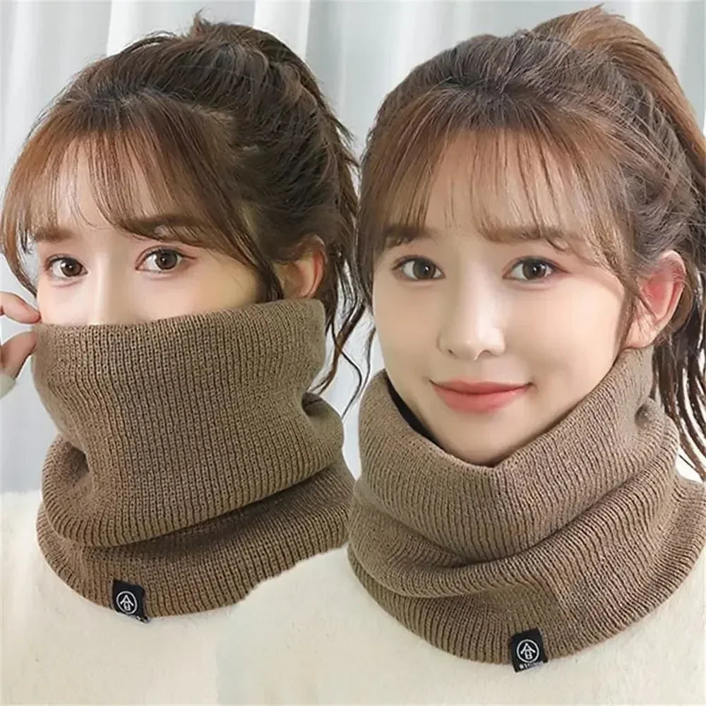 Winter Warm Knitted Ring Scarf For Women Men Plush Full Mask Tutdoor Cashmere Solid Snood Neck Scarves Thick Bufanda Muffler