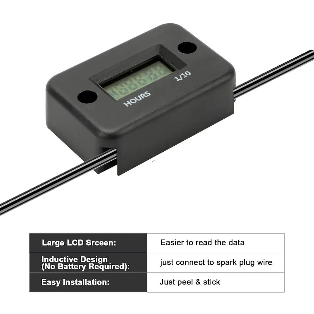 Portable Digital Inductive Tach Hour Meter Gauge for Car Boat ATV Motorcycle Instruments Snowmobile Gasoline Ski Dirt Gas Engine