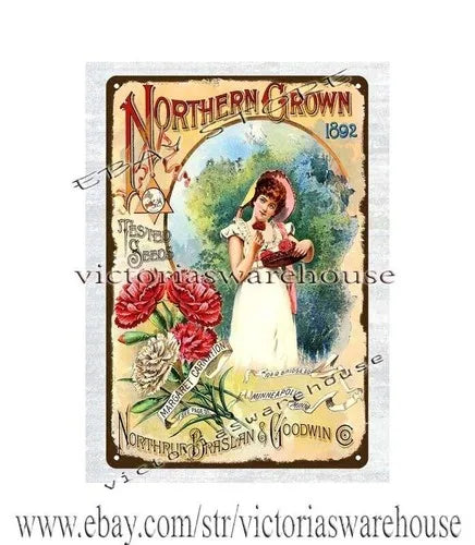 1892 Pink Carnations Flowers Seed Packet Catalogue metal tin sign farm house art