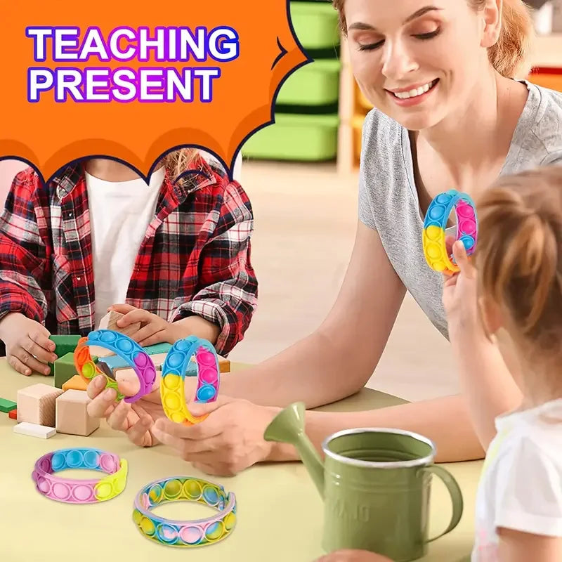 10PcsSilicone World Bubble Decompression Bracelet Stress Relief Toy Anti Stress Relief Colorful Silicone Bracelet Adult Kids Toy