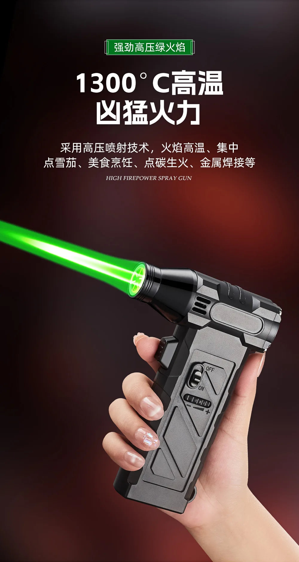 Outdoor Multifunctional Green Flame Butane Torch Lighter Three in One Whistle Lifesaving Whistle and Compass Welding Gun Lighter