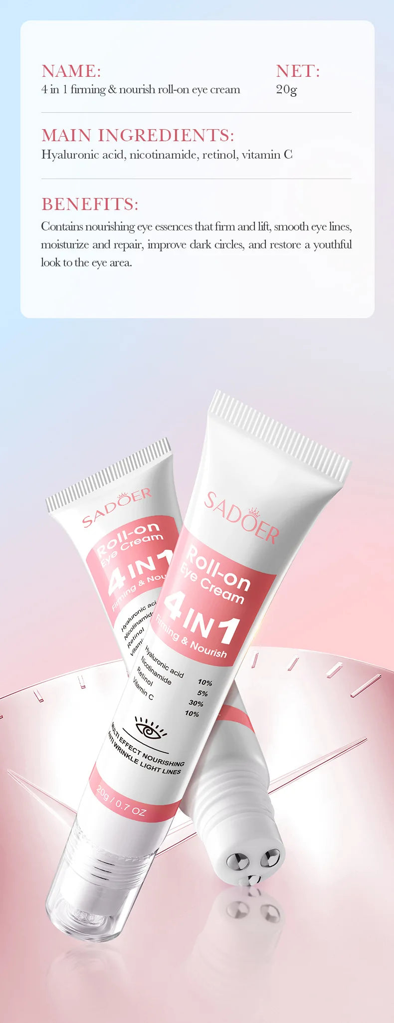 Instant Eye Bag Removal Cream Retinol Anti-Wrinkle Fade Fine Lines Firming Skin Anti Dark Circle Puffiness Brighten Eye Care