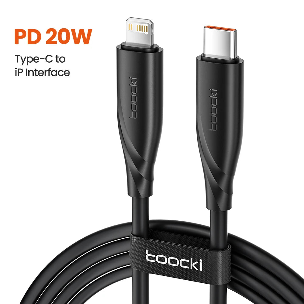 Toocki PD 20W Cable For iPhone 14 13 12 11 Pro Max 8 7 Plus Macbook 2.4A Fast Charging USB C To Lighting Cable Data Wire 1M 2M