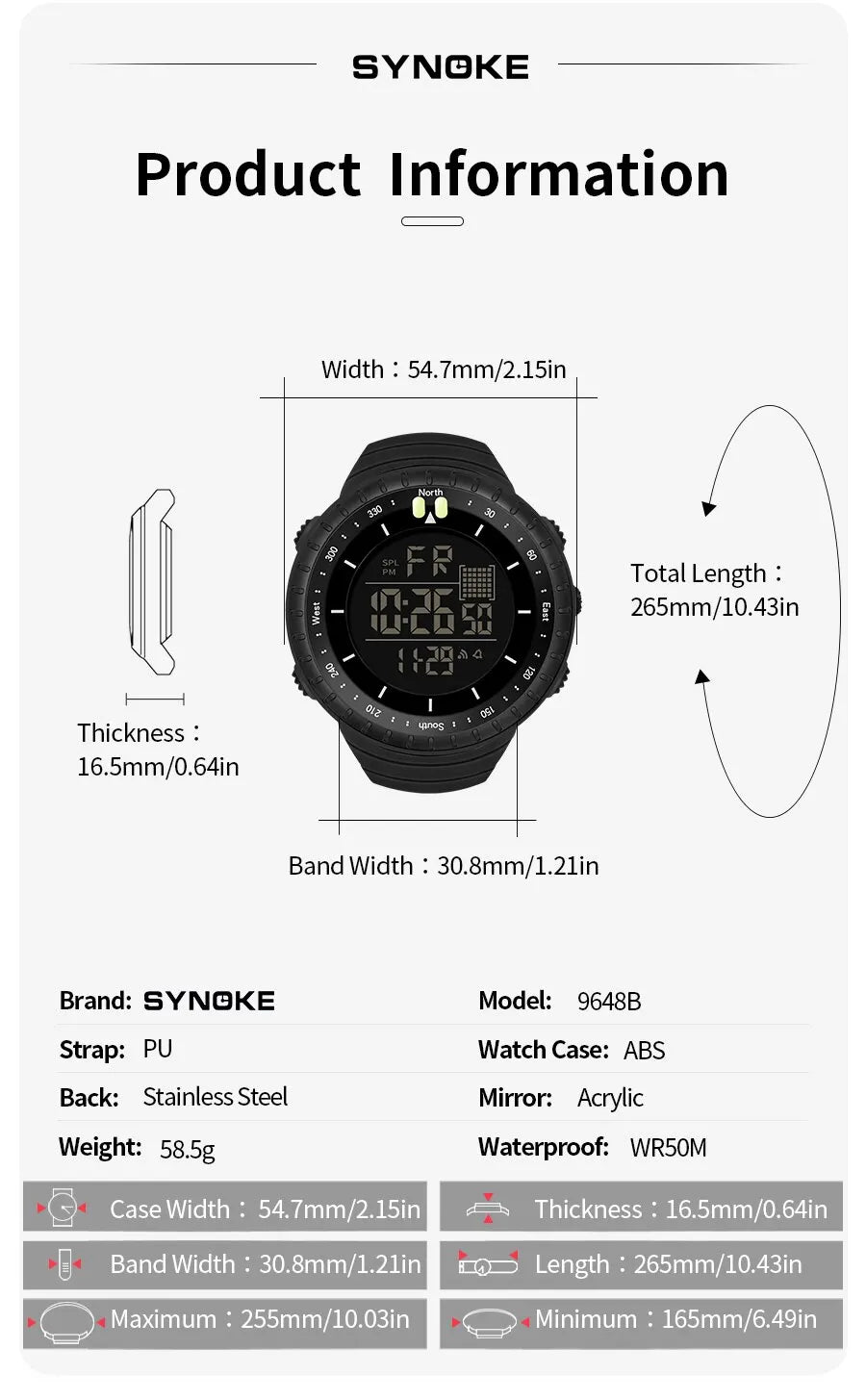 SYNOKE Watch Outdoor Sports Multifunctional Waterproof Shock Resistant Large Screen Display Luminous LED Digital Watch For Men
