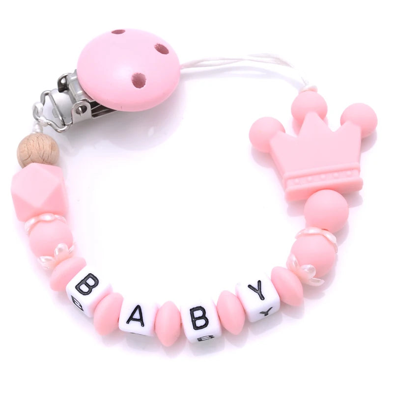 New Baby Crown Pacifier Clips Silicone Pacifier Chains Handmade Toddler Teething Chain Nipple Clip Chew Toys Not Customized