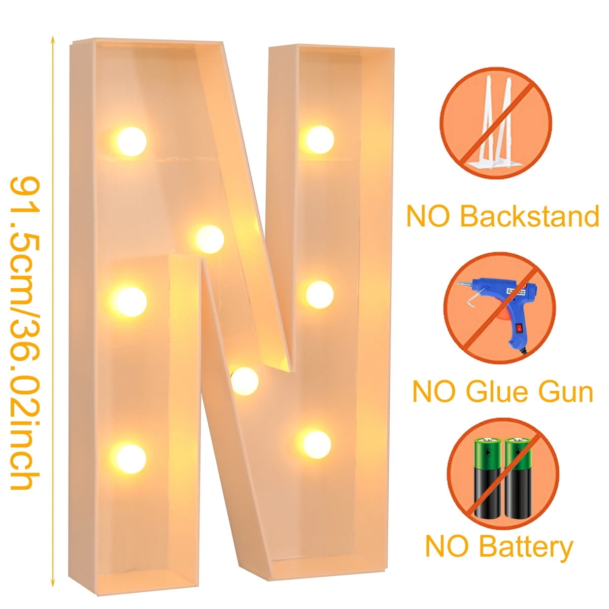 91.5cm Warm Light Up Giant Letter Led Light Frame Box Balloon Filling Box with 10 Lights Birthday Wedding Xmas Decor Baby Shower