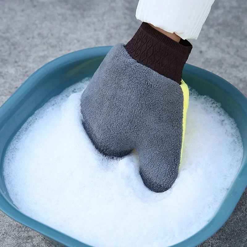 1PC Car Wash Gloves Double-sided Coral Fleece Thickened Super Absorbent Car Wiping Gloves for Motorcycle Car Household