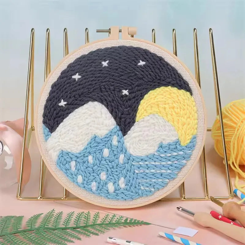 Punch Needle Embroidery Kits For Adults Scenery DIY Craft Yarns Embroidery Set for Beginner Cross Stitch Home Painting Decor