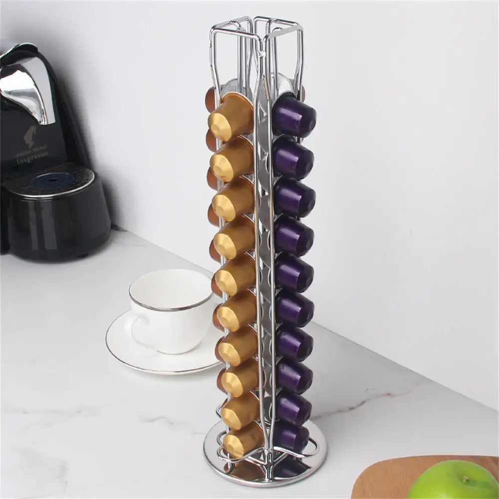 Rotatable Coffee Capsule Organizer Coffee Capsule Display Rack Max Capacity 40 Capsules 360 Degree Rotating Organizer Metal Plat