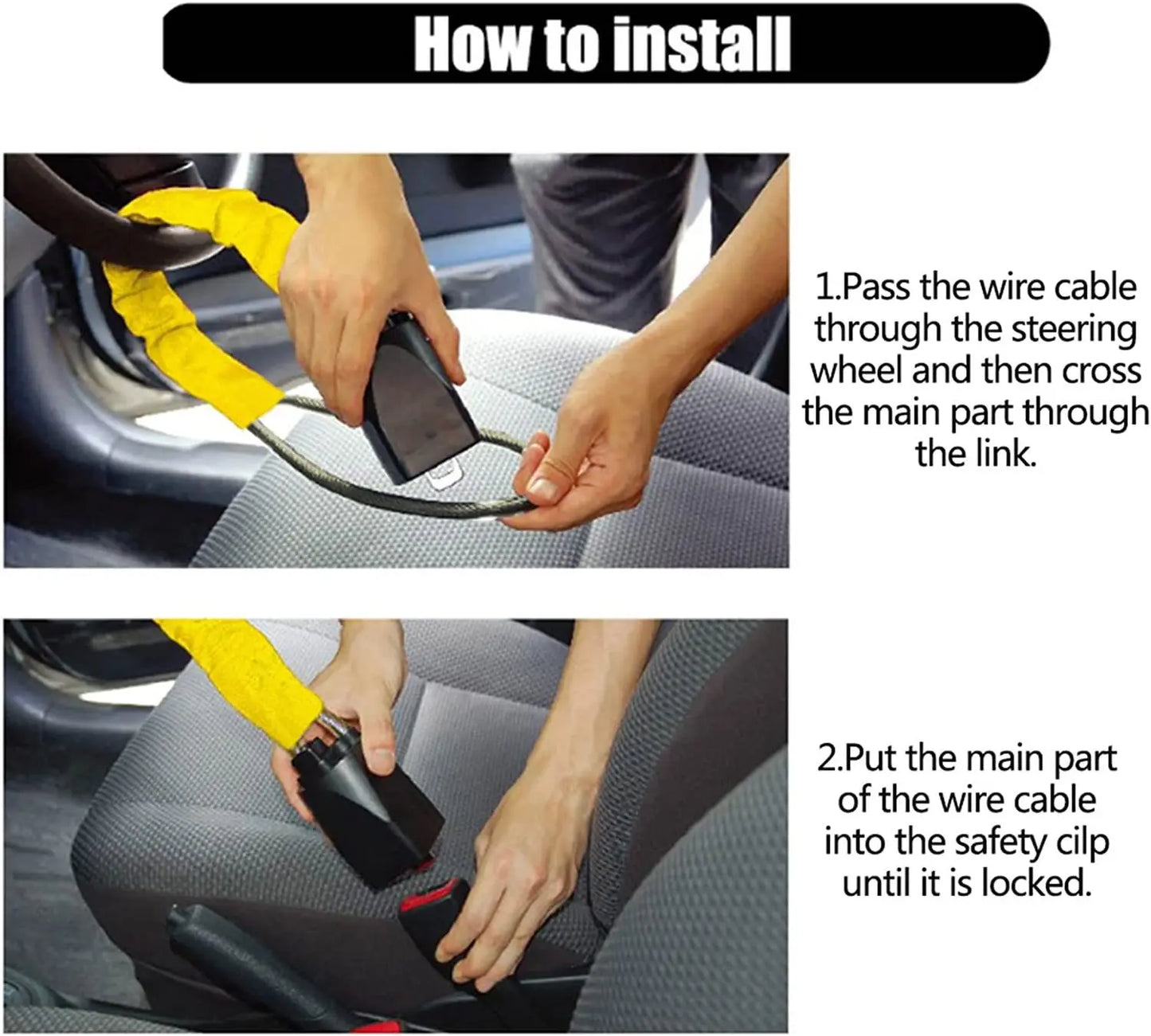 Car Steering Wheel Steel LockSeat Belt Anti-theft Lock with 2 KeysAnti-theft device easy to installFits most cars SUVs