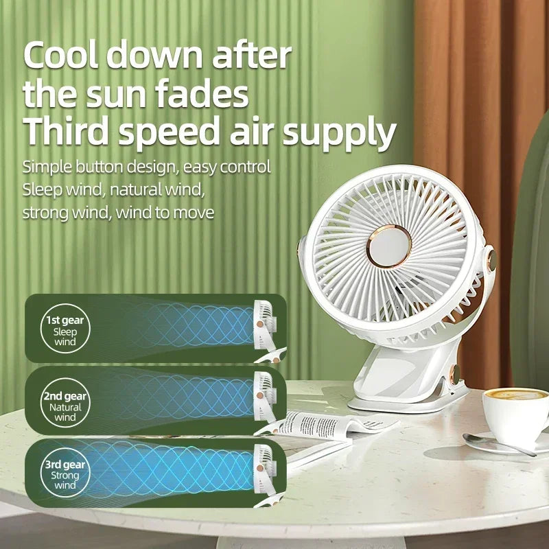 Camping Fan8000mAh Rechargeable Desktop Portable Air Circulator Wireless Ceiling Electric Fan With LED Light Clip-on Home Fan