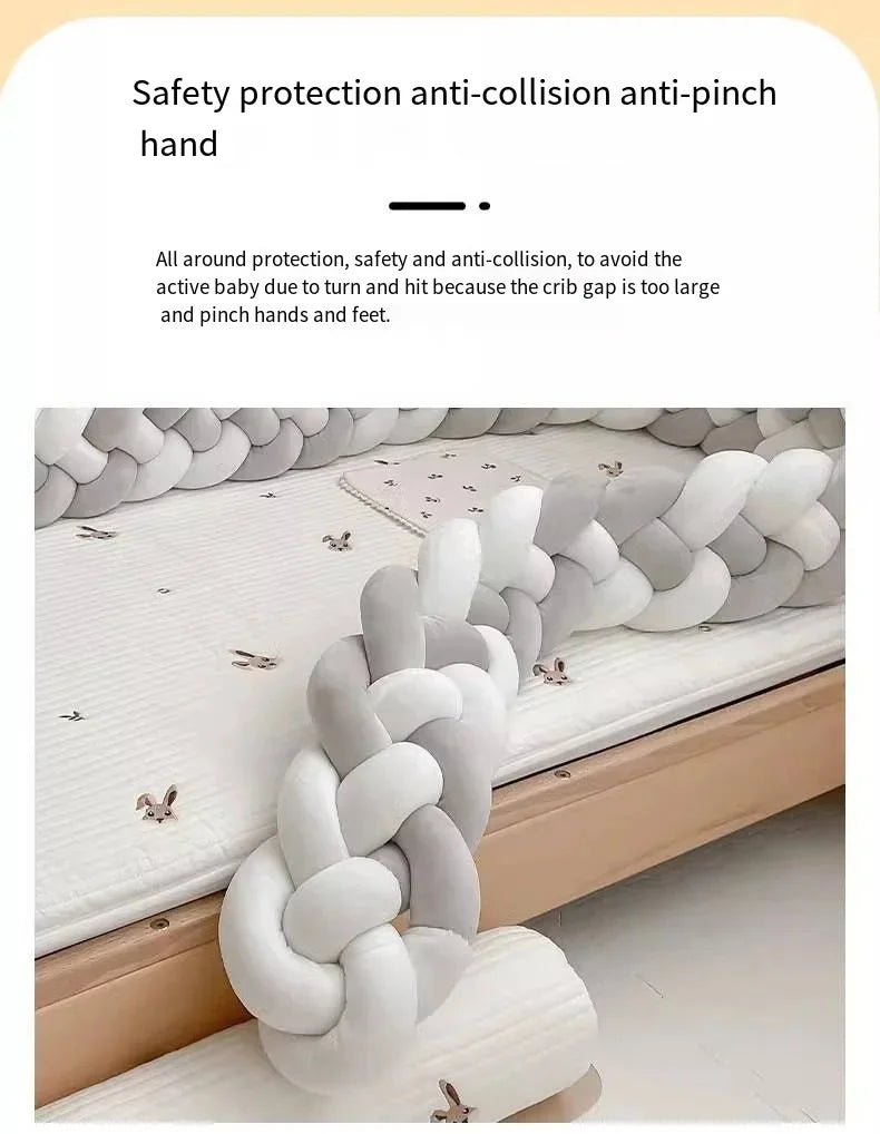 4 Shares 1M Baby Bumper Bed Braid Knot Pillow Baby Cot Bumper Kid’s Safety Bed Rails Decorative Baby Bed Baby Bed Bumper 2M