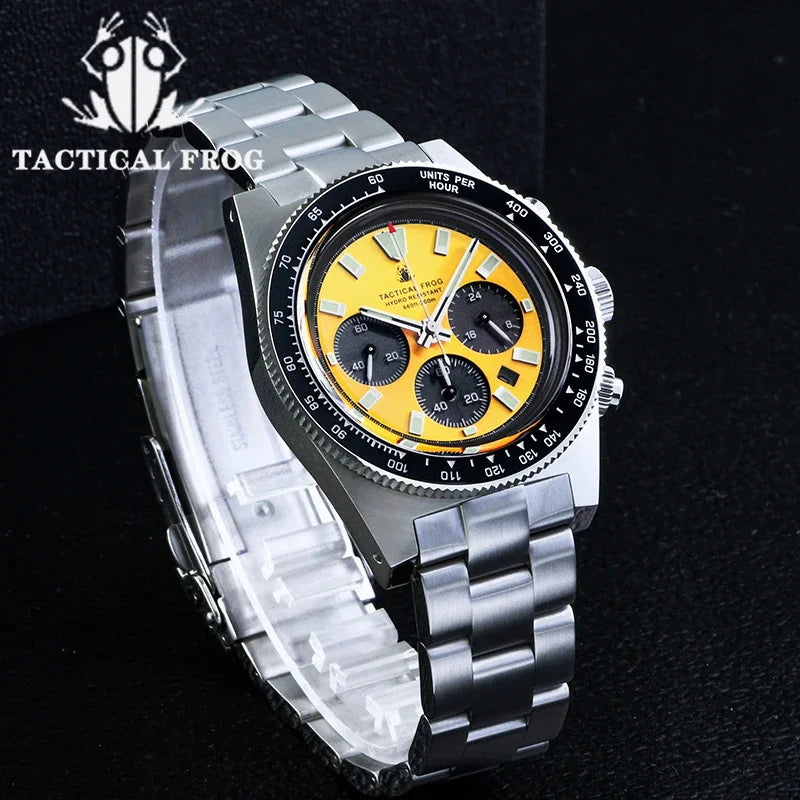 Tactical Frog Chronograph Watch Sapphire Crystal Mirror Ceramic Bezel V2 Solar VS75A Eco-Drive Quartz 20Bar Luminous Mens Watch
