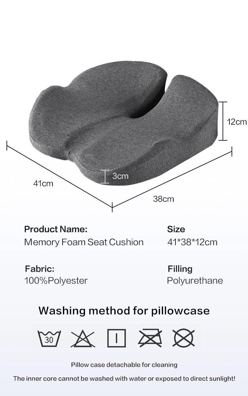 Memory Foam Seat Cushion Non Slip Orthopedic Prostate Cushion for Tailbone Sciaticaback Pain Relief Comfort Chair Car Seat
