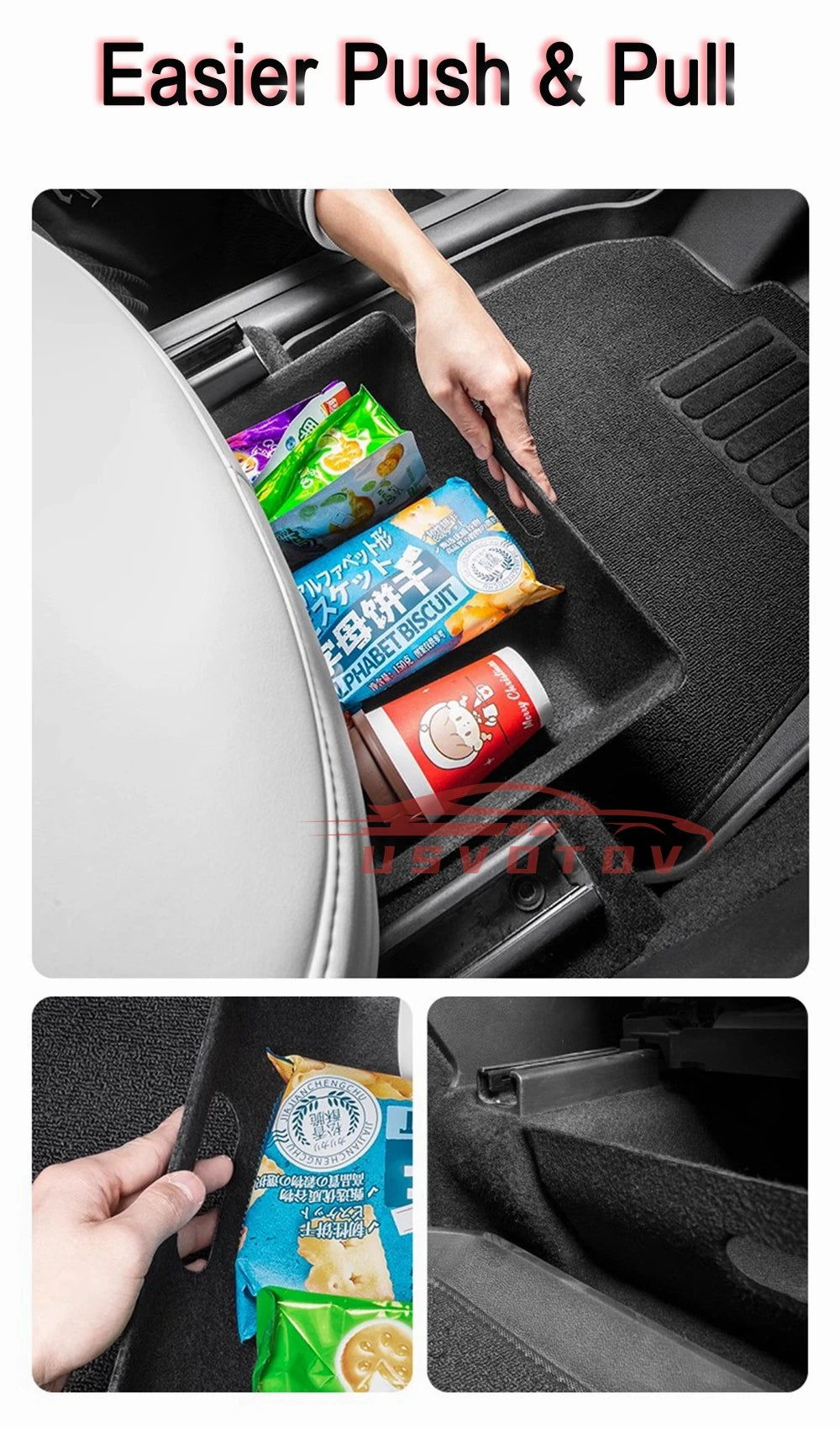 For Tesla Model Y High Capacity Organizer Case Felt Cloth Drawer Holder Under Seat Hidden Box Storage Box Black