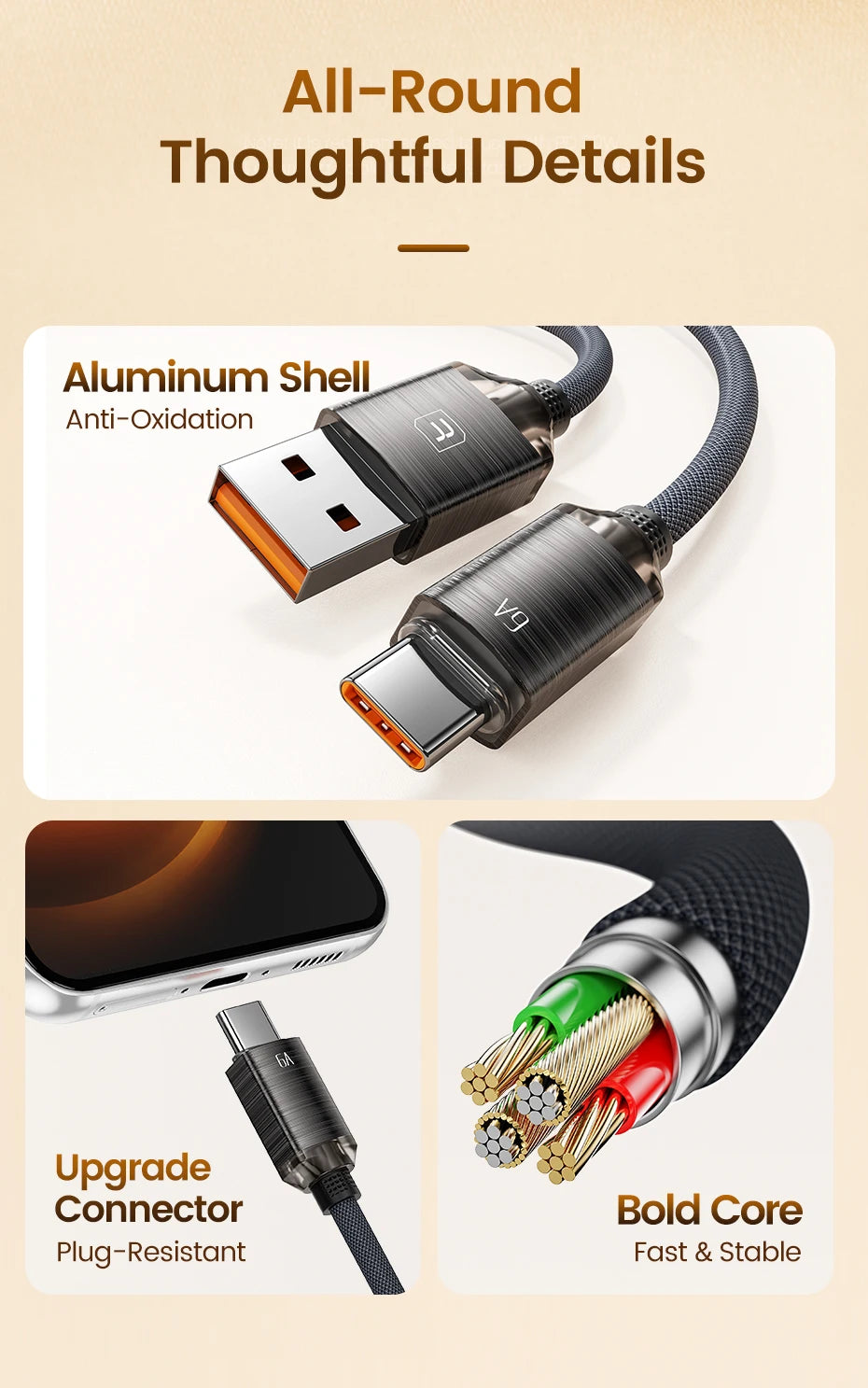 Toocki 6A USB Type C Cable for Huawei Xiaomi Samsung Oneplus POCO SuperCharge 66W/100W Fast Charging Type C Cable Data Wire