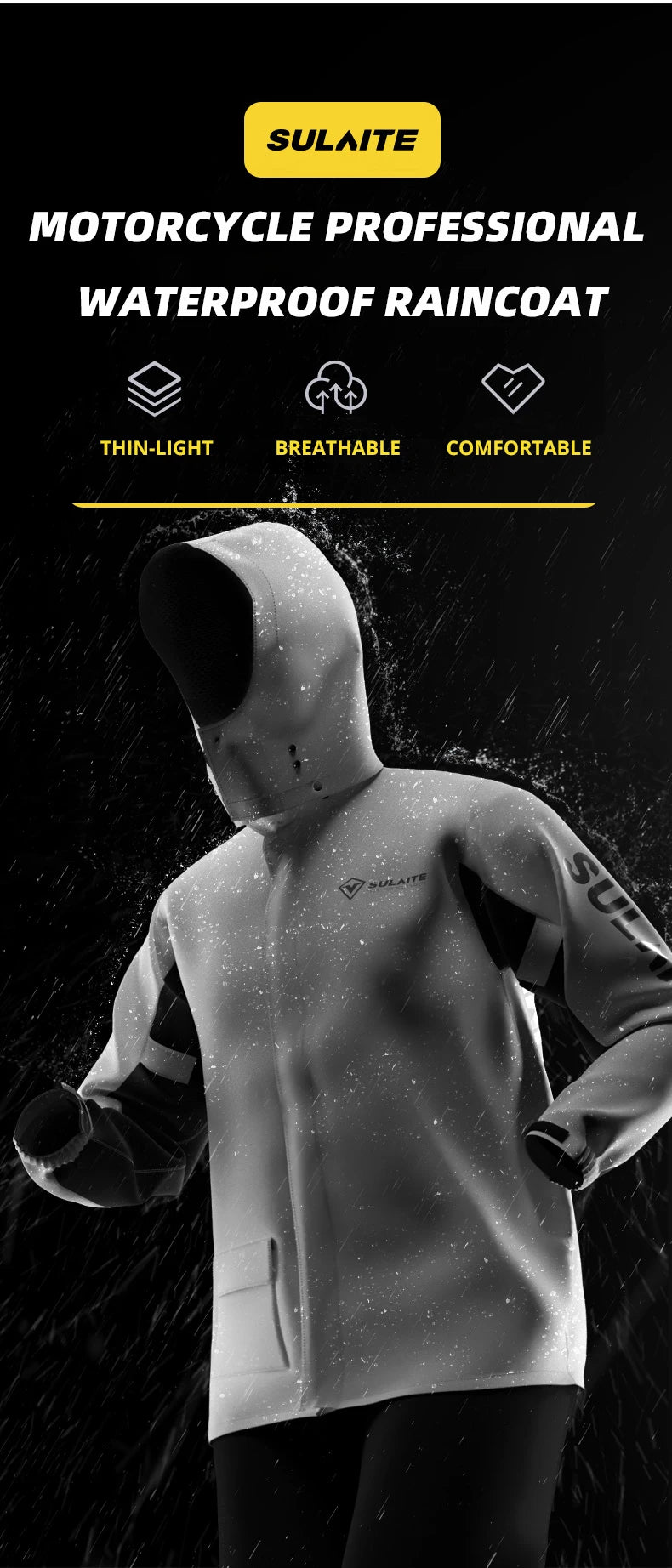 SULAITE Rain Suit Motorcycle Rain Gear Suit for Men & Women Jackets & Pants Reflective Waterproof Breathable Rainsuit