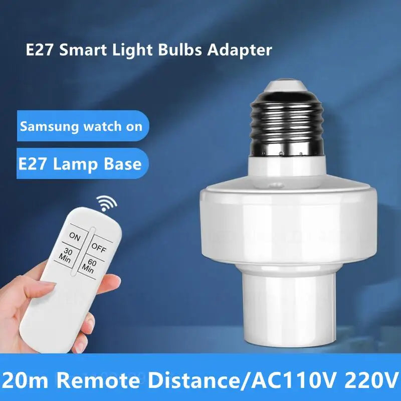 Smart Switch Wireless Remote Control E27 110V-240V Timer LED Lamp Holder Socket ON/OFF 15M Range Smart Device AA Battery Powered