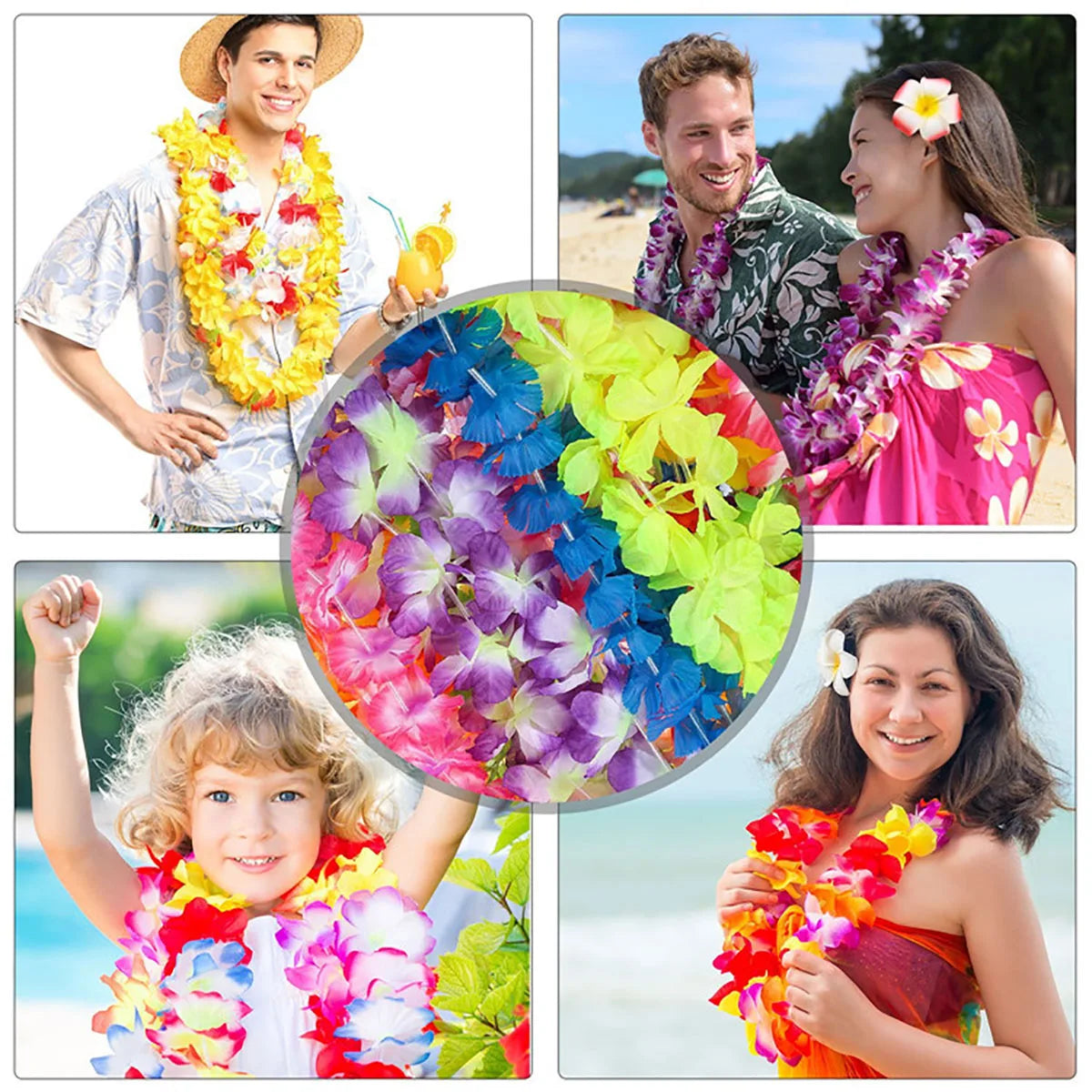 24/48Pcs Hawaii Party Artificial Flower Wreath Garland Summer Beach Theme Props Wedding Birthday Gatherings Decoration Supplies