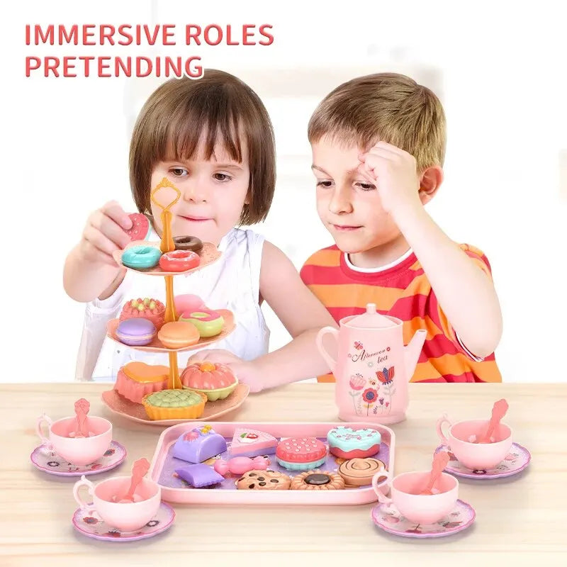 Afternoon Tea Sets Kid Pretend Play Toys Girls Play House Kitchen Food For Children Party/Picnic Gift 42PCS Simulation Cup Cake