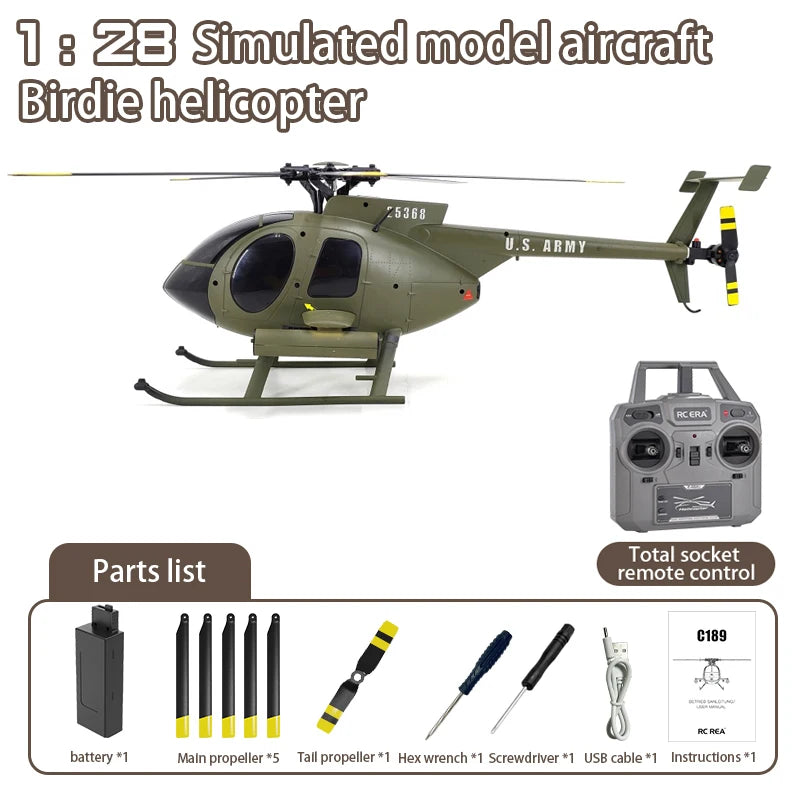 1:28 C189 RC Helicopter MD500 Brushless Dual-motor Remote Control Model 6-Axis Gyro Aircraft Toy One-click Takeoff/landing