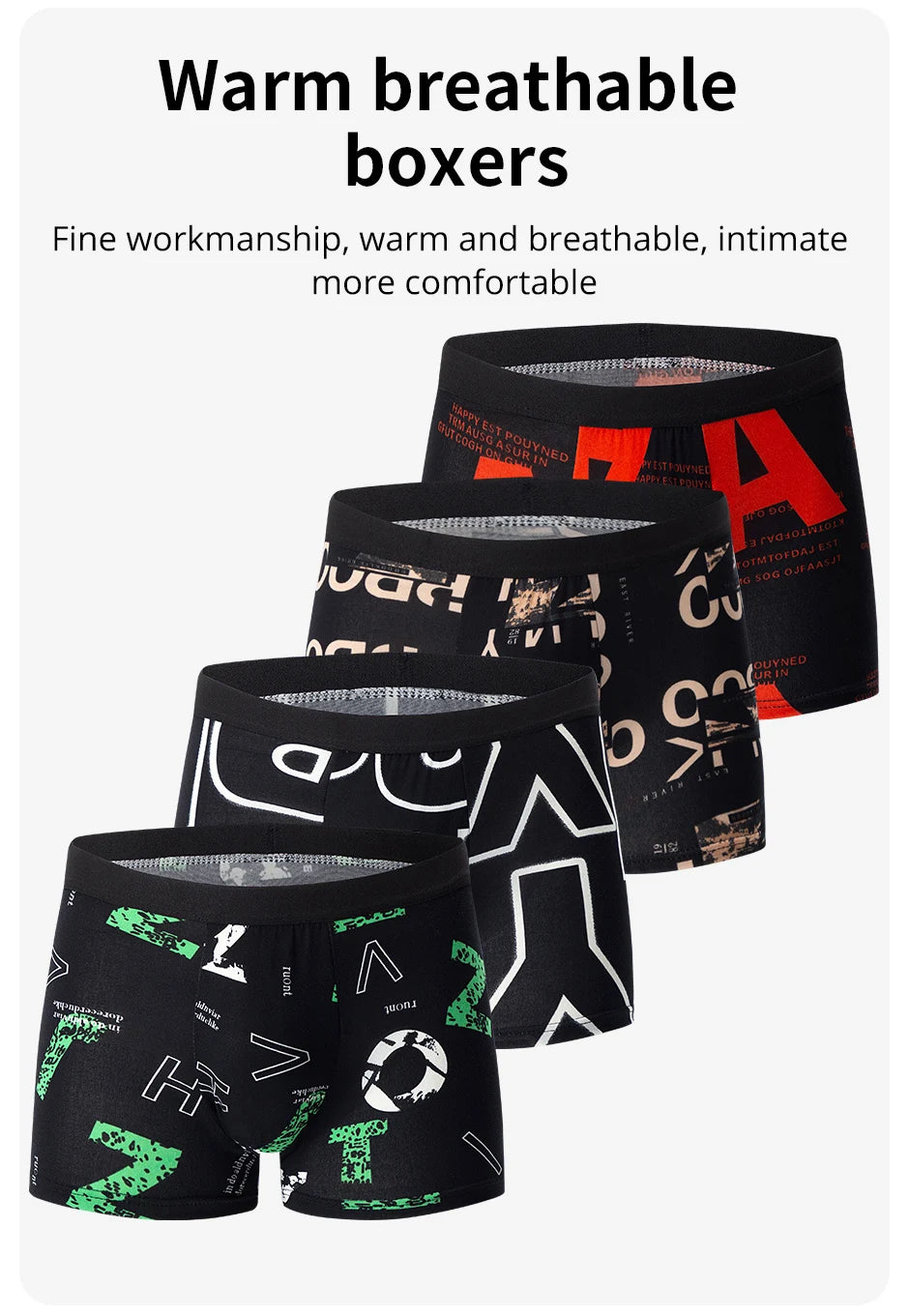 4-piece MEN'S FASHION Printed Underwear Breathable Crotch Boxers for Teenagers Comfortable plus Size Underwear up to 6XL.