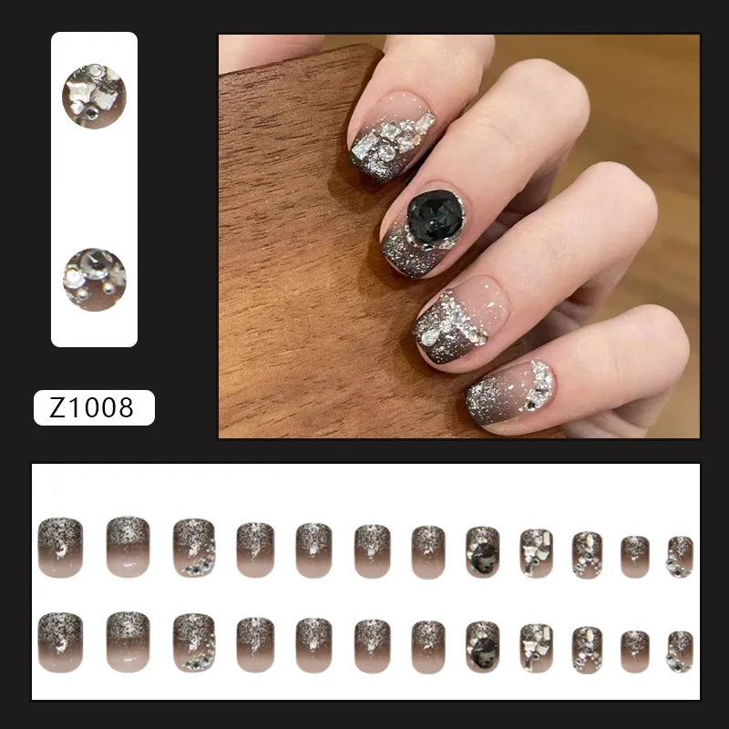 Bean Paste Cat Eyes Press on Nails Pink Gradient Fake Nails Glossy Artificial Finger Manicure Reusable False Nails for Women