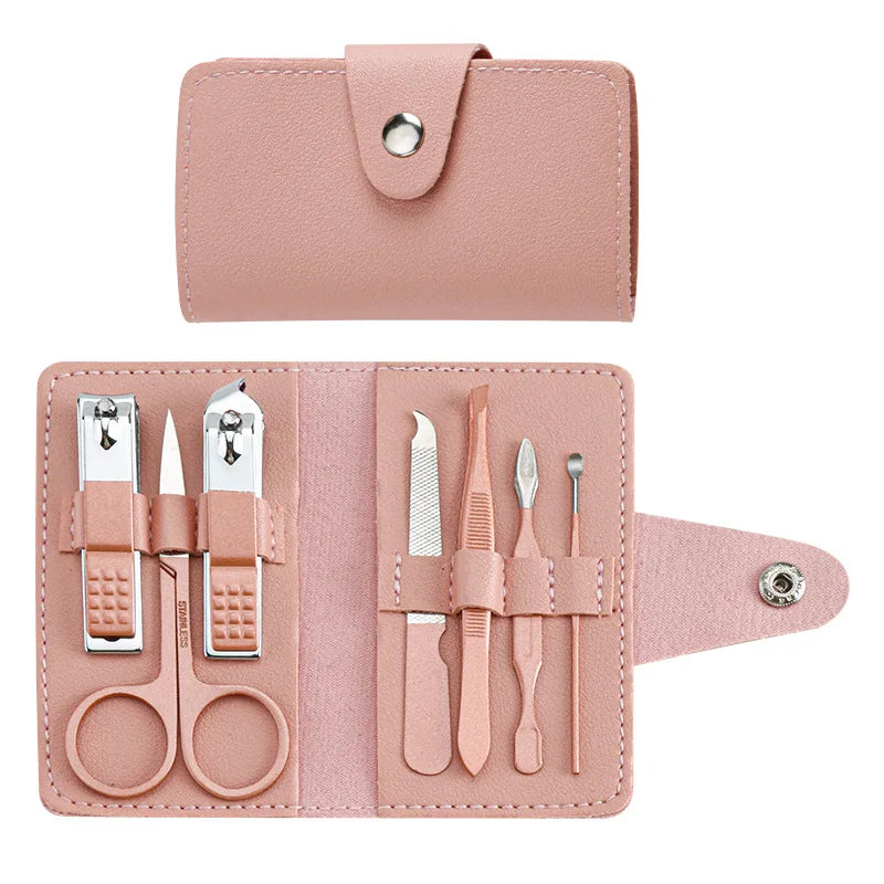7pcs Nail Care Cutter Scissor Tweezer Clipper Manicure Pedicure Kit Set With Colorful PU Leather Case