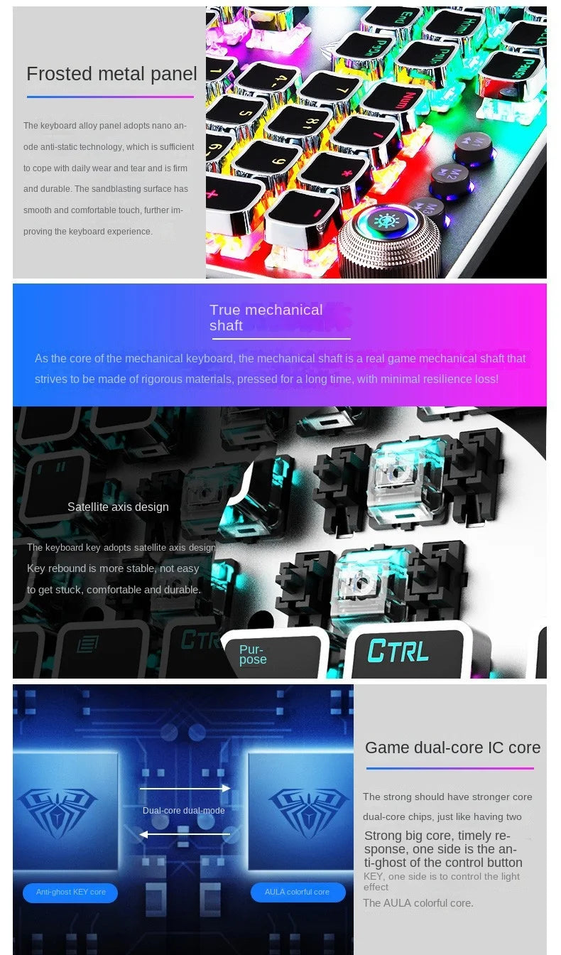 F2088 Mechanical Gaming Keyboard Anti-ghosting 104 Plating Blue Switch Wired Mixed Backlit Keyborad for Game Laptop PC