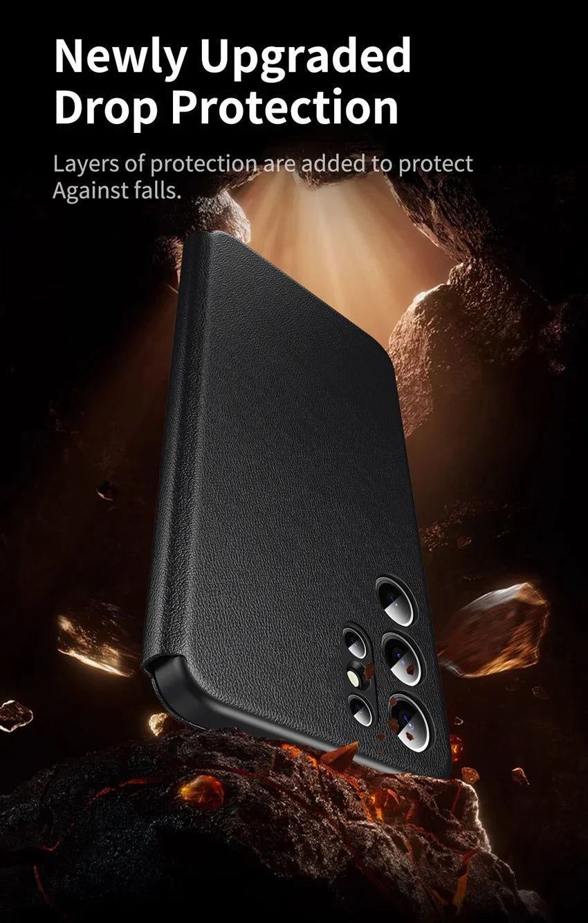 Smart Window View Leather Flip Case for Samsung Galaxy S26 S25 S24 S23 Ultra Plus No-flip Answering Card Holder Slot Book Cover