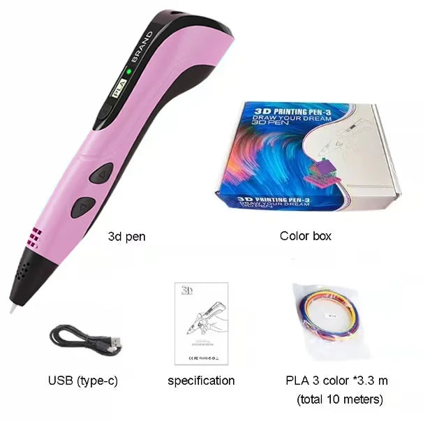 2024 New 3D Printing Pen 3D Pen for Children with Power Adapter 50M PLA Filament Travel Case Birthday Christmas Gift for Kids