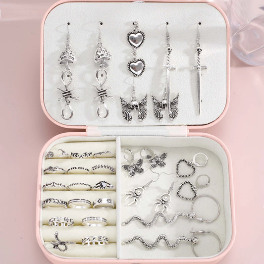 34 Pcs Punk Gothic Earring Ring Multi Piece Set For Women Party And Holiday Wear Trendy Fashion Popular Accessories New 2024
