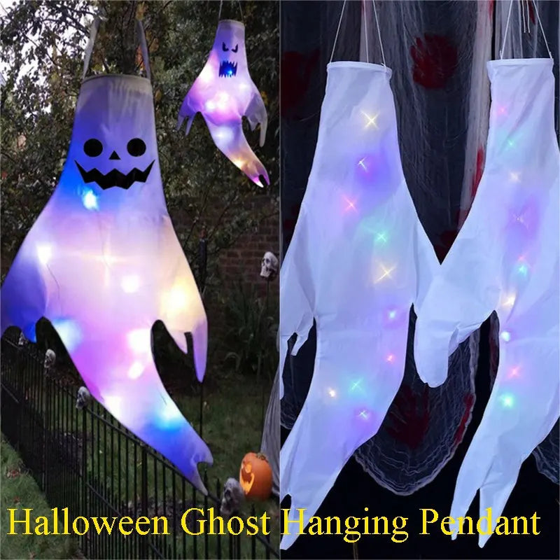 Halloween Ghost Hanging Decorations Glowing Ghost Windsock  Hanging Pendant for Outdoor Horry Hallow Day of The Dead Decoration