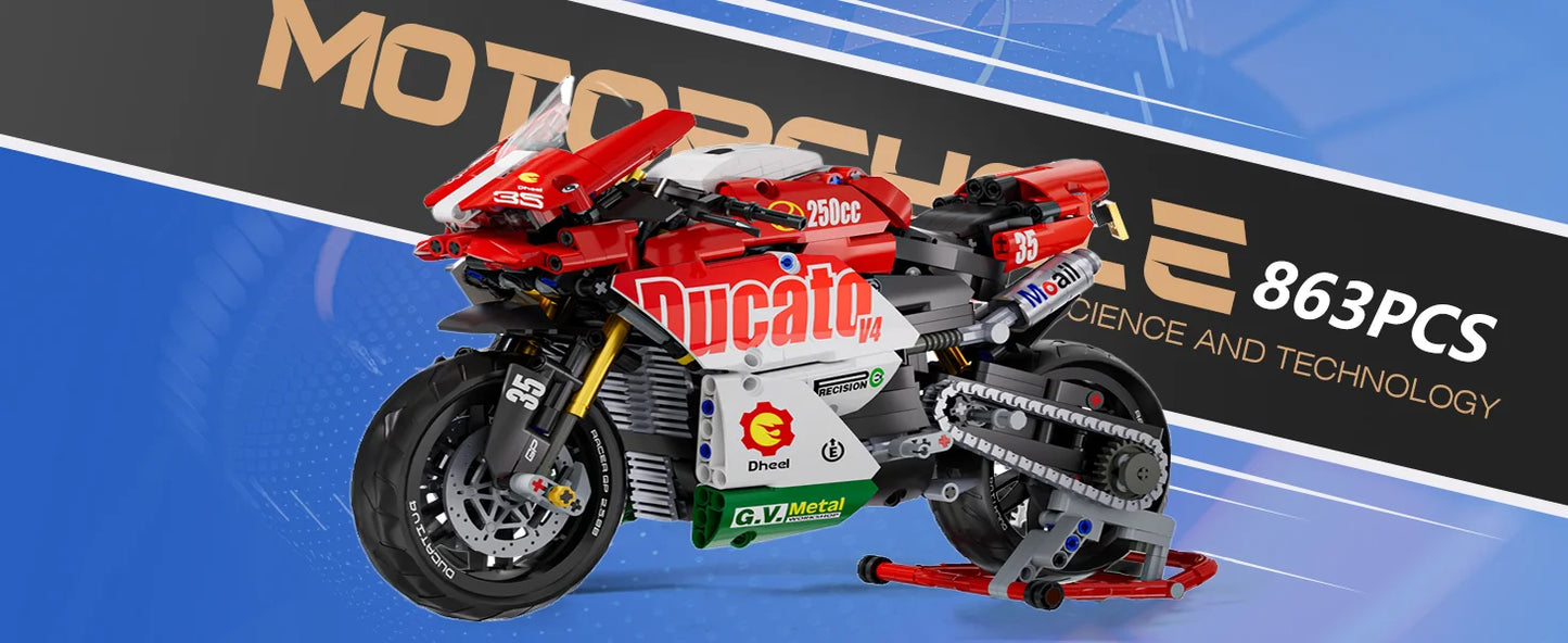 800+PCS Motorcycle Building Blocks Set Super Motorbike 1:10 Model Kit Technical Racing Kid Assembled Toy Gift For Boys And Girls