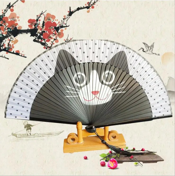 Cat Chinese Cartoon Silk Fashionable Japan style Hand Fans Popular Lovely Kitty fan Handheld Folding Women Girls show Fans