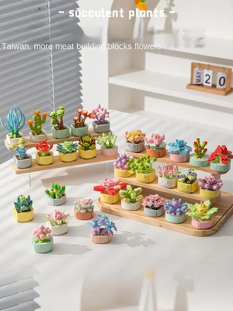 Succulent Flower Plant Potted Building Blocks Cute Flower Ornament Assembling Toys Assembling Toys Birthday Gift
