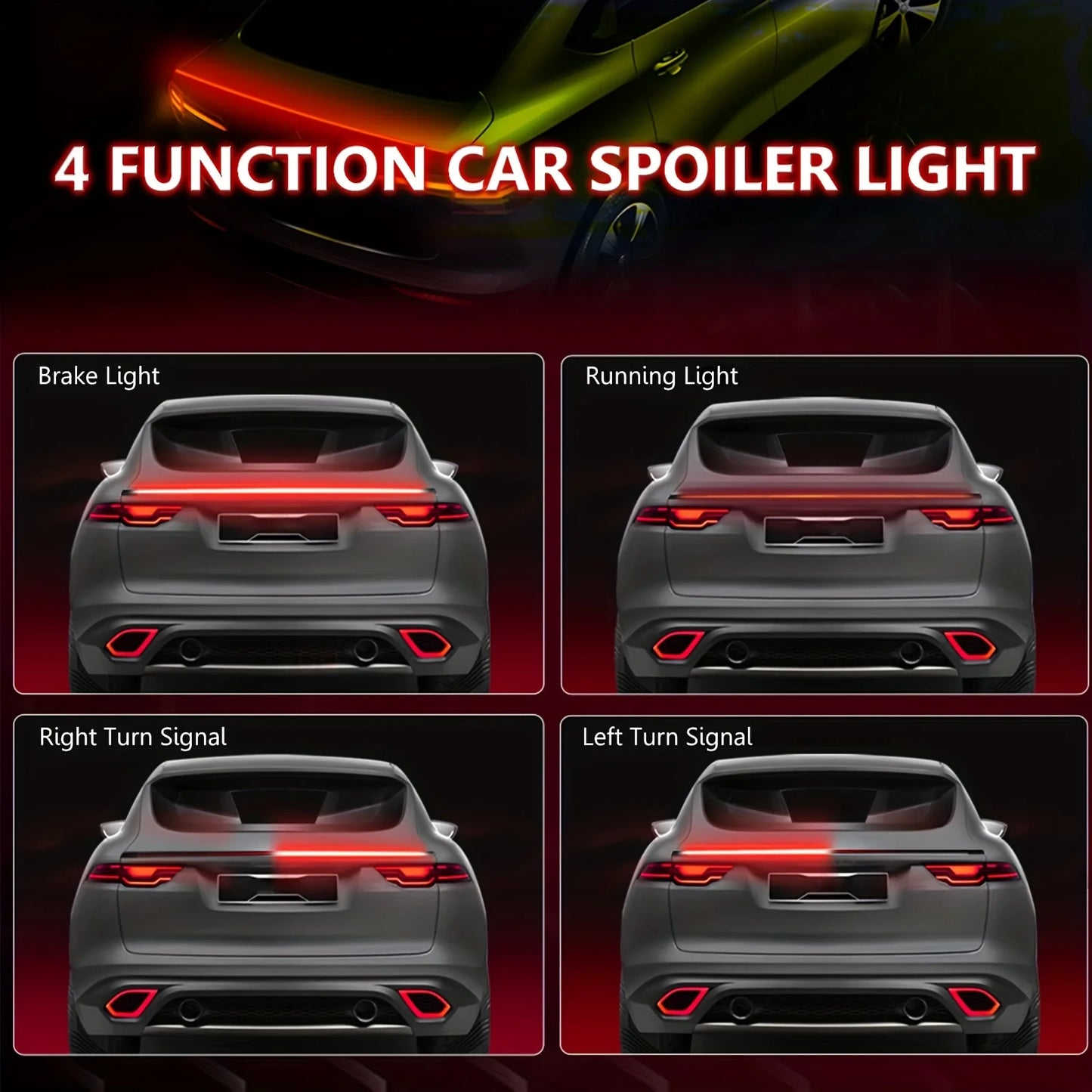 1pc LED Spoiler Light Universal Carbon Fiber Car Rear Spoiler Flow Trunk Lamp The Third Brake Light Stop Turn Signal Lights 12V