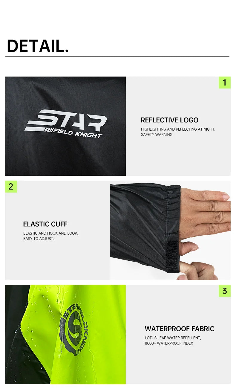 Star Field Knight Black-grey Motorcycle Raincoat Rainpants Suit Waterproof Inner Mesh Breathable Men Women Riding Gears 2Pcs/set