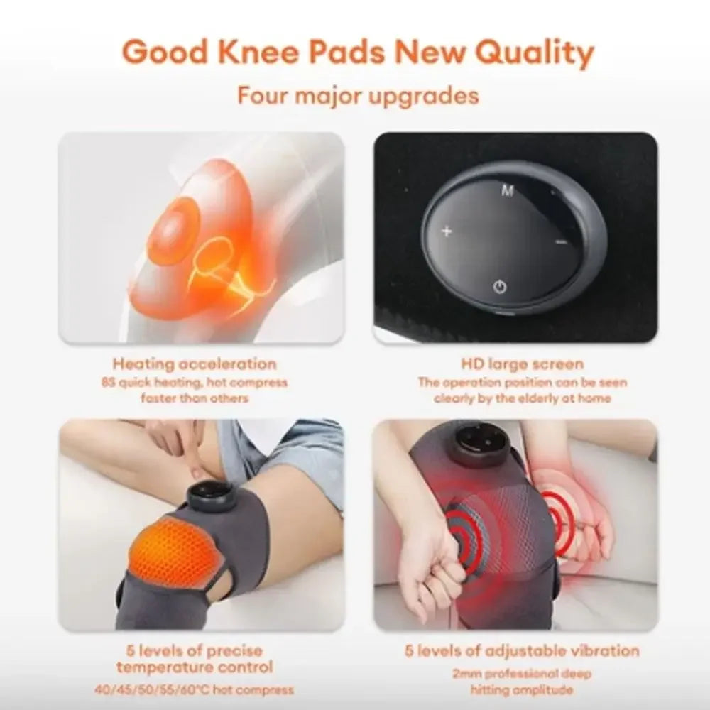 Deep Muscle Relief Electric Knee Massager Breathable 5 Temp Levels Cordless Heated Knee Brace 3 Modes