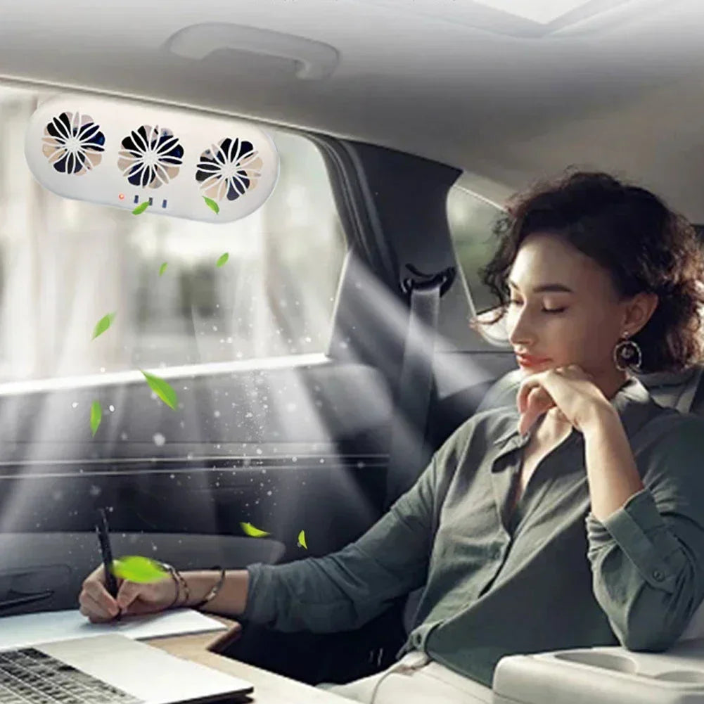 Solar Car Exhaust Fan in-car Air Circulation Cooling 3 USB Rechargeable Ventilation Fan Cooling Smoke Exhaust Fan for Car SUV
