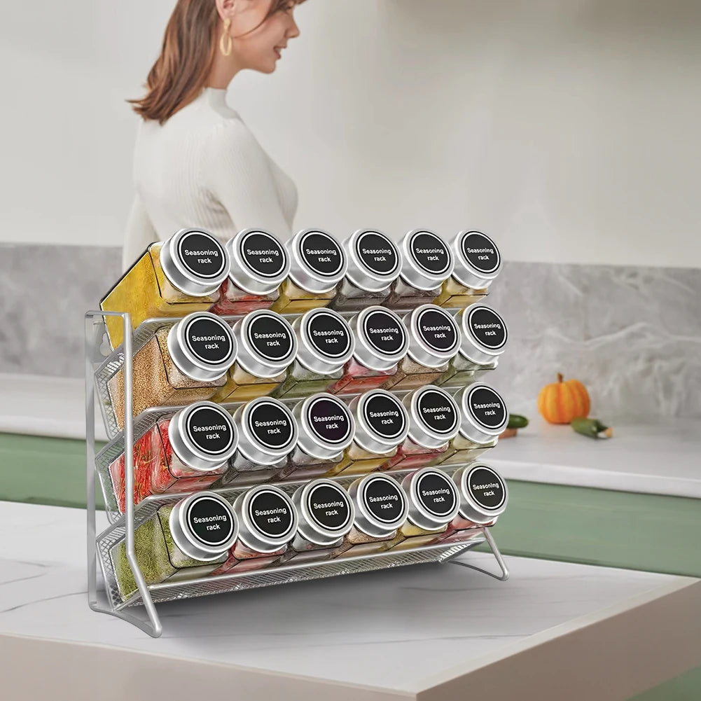 4 Tier Cupboard Storage Shelf Carbon Steel Spice Seasoning Jar Organizer Wall Mount Kitchen Spice Rack Non-Slip Pantry Organizer