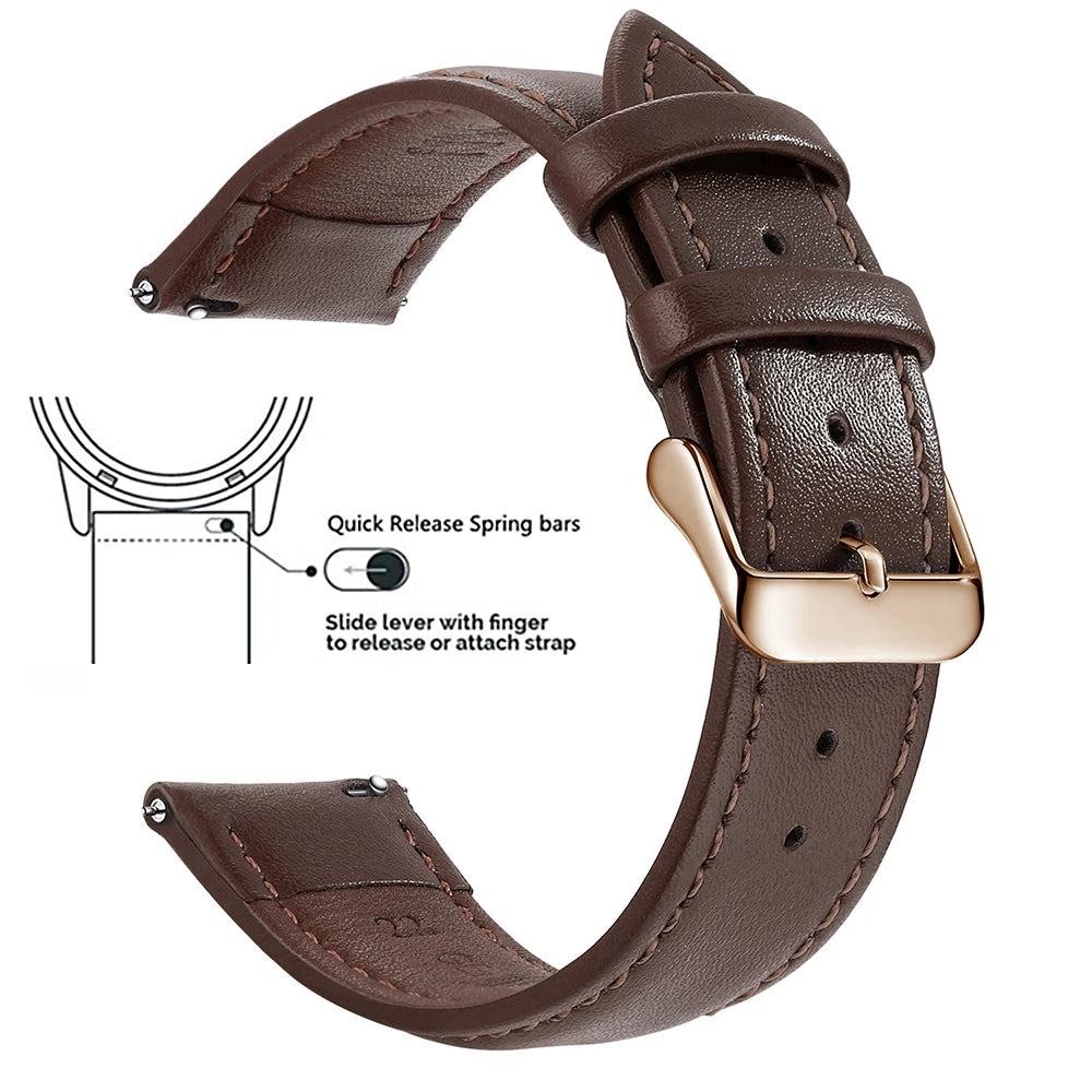 Top Grain Genuine Leather Watch Band, Quick Release 18mm/20mm/22mm Watch Straps, Fits Samsung Galaxy Watch, Garmin Huawei Watch