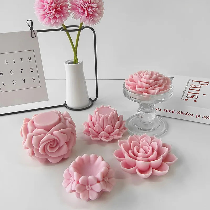 Silicone 3D Candle Molds DIY Lotus Flower Handmade Gifts Candle Soap Making Tools De Silicona Para Velas форма для свечей