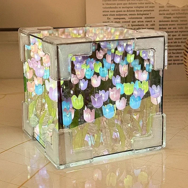 2024 Creative Diy Tulip Flower Sea Cube Three-Dimensional Small Night Lamp Material Package for Girlfriend Couple Girlfriends