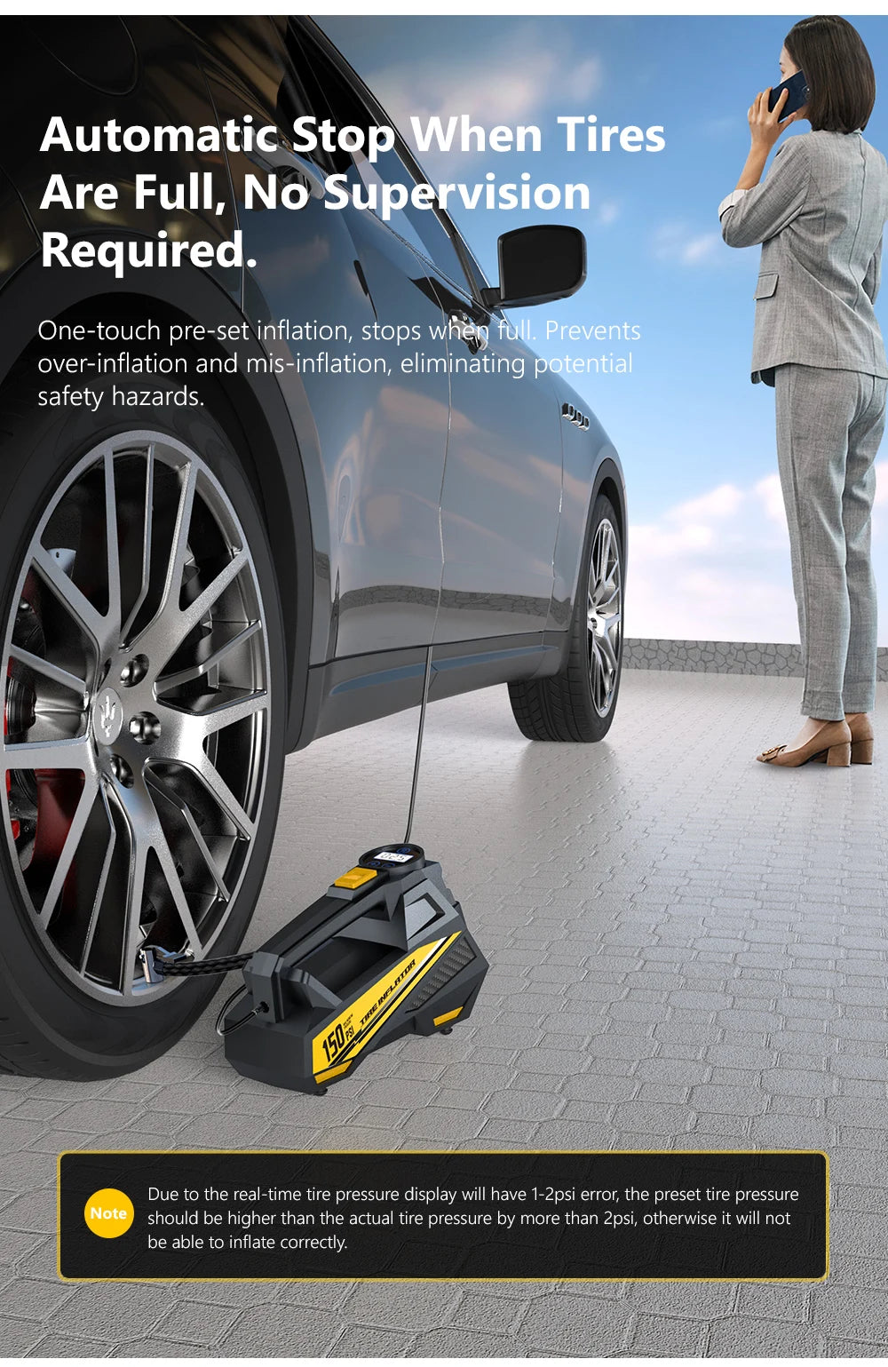 Corded Portable Car Air Pump Upgraded 12V 150PSI Electric Tire Inflator Pump Motorcycle Bike Ball LED Light Car Air Compressor